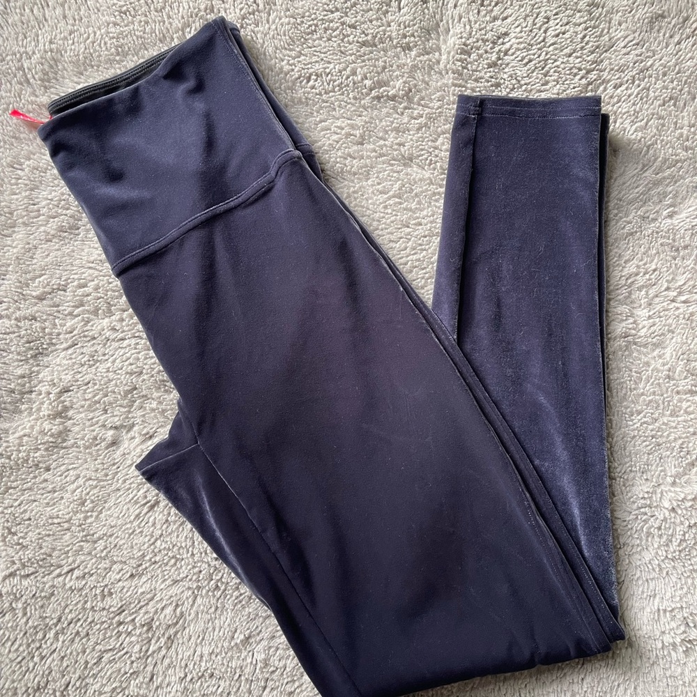 Spanx Faux Velvet Pants Ankle Stretch Navy Blue Size Large